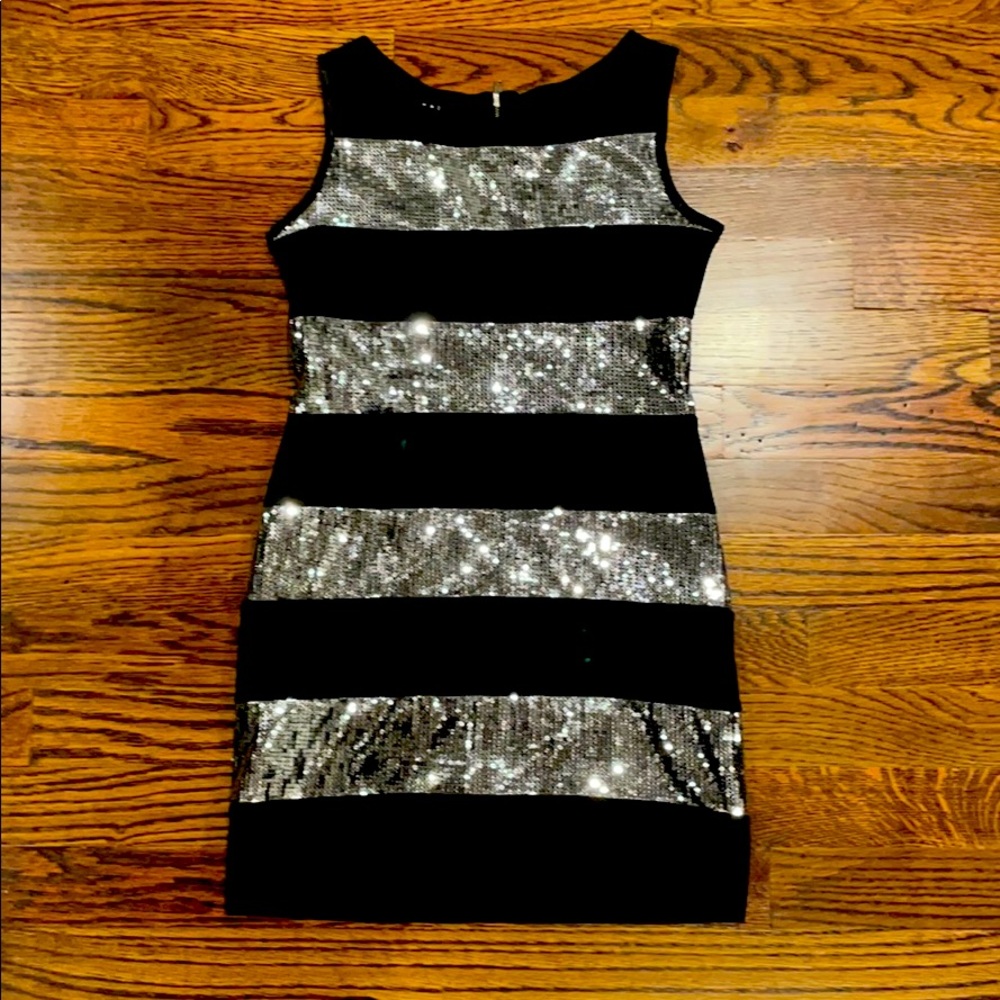 Designer black and silver sequin dress size 8